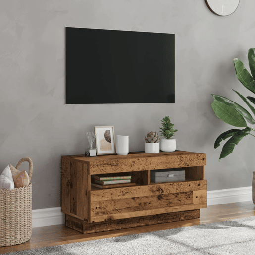 Móvel de TV - Modulo de TV - Armário de TV com luzes LED derivados de madeira madeira velha