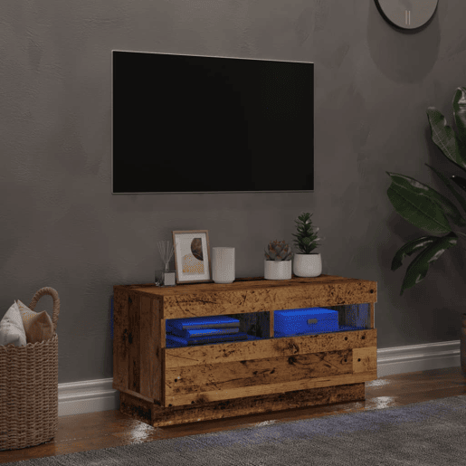 Móvel de TV - Modulo de TV - Armário de TV com luzes LED derivados de madeira madeira velha