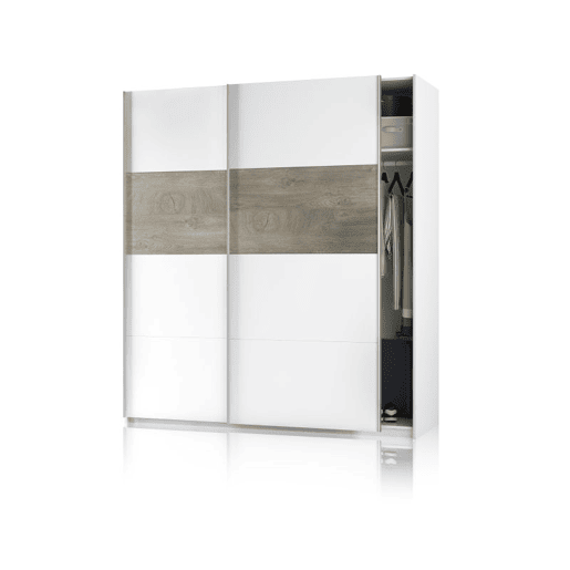 Roupeiro Brike 180 2 portas de correr Artik Branco (Branco mate) - Carvalho Alasca 180 x 200 x 60 cm