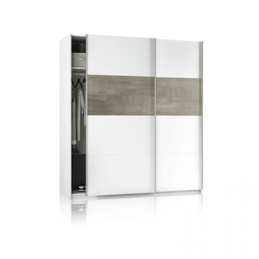 Roupeiro Brike 180 2 portas de correr Artik Branco (Branco mate) - Carvalho Alasca 180 x 200 x 60 cm