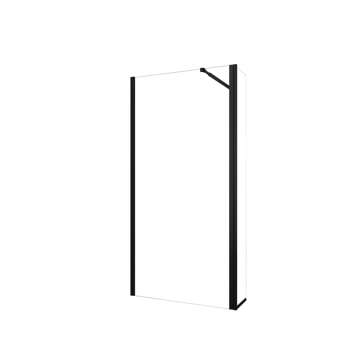 Mampara de ducha fija 2hojas panel fijo+lateral giratorio vidrio 8mm antical con barra negra mate 73-120cm tamaño[(133.9-135.9)+30]x200cm