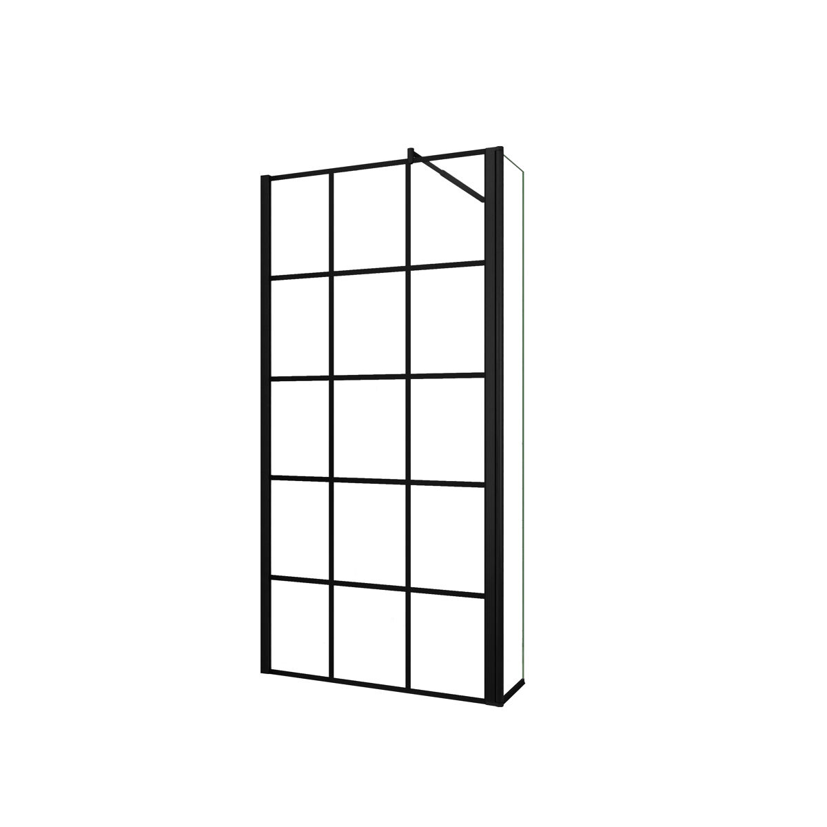 Mampara de ducha fija serigrafiado de celosía cuadrada 2hojas vidrio 8mm antical con barra negra 70-120cm tamaño[(93.9-95.9)+30]x200cm
