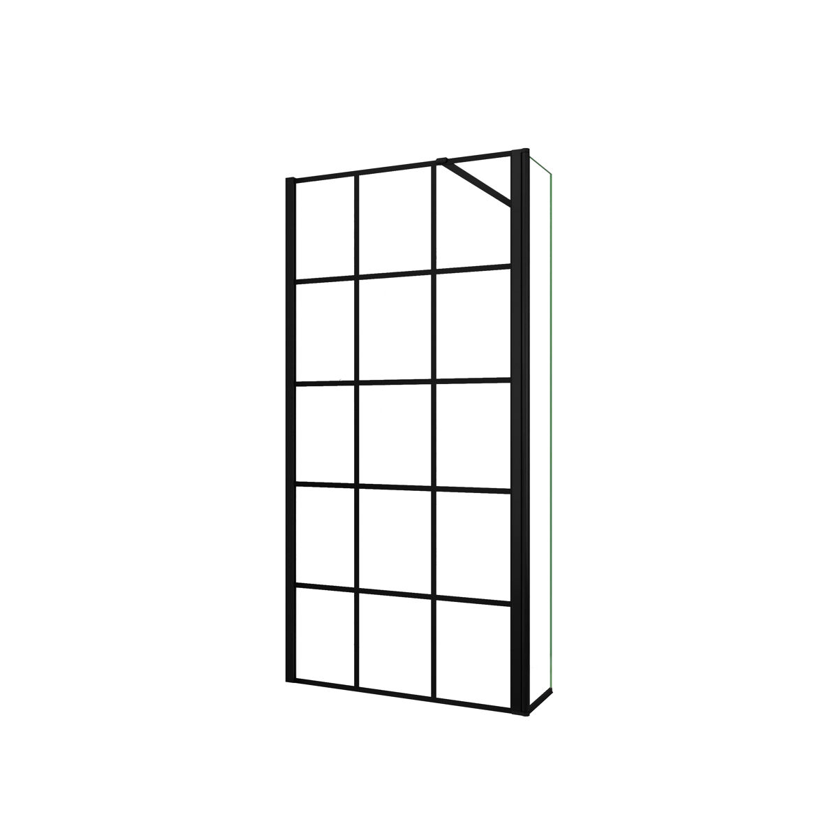 Mampara de ducha fija serigrafiado de celosía cuadrada 2 hojas vidrio 8mm antical con barra1 negra mate 90cm tamaño[(93.9-95.9)+30]x200cm