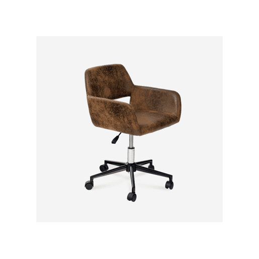 Cadeira de escritório vintage em tecido de camurça, giratória, altura ajustável e 6 rodízios ROSS SUEDE CASTANHO PRETO