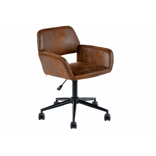 Cadeira de escritório vintage em tecido de camurça, giratória, altura ajustável e 6 rodízios ROSS SUEDE CASTANHO PRETO