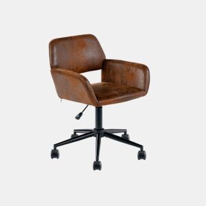 Cadeira de escritório vintage em tecido de camurça, giratória, altura ajustável e 6 rodízios ROSS SUEDE CASTANHO PRETO