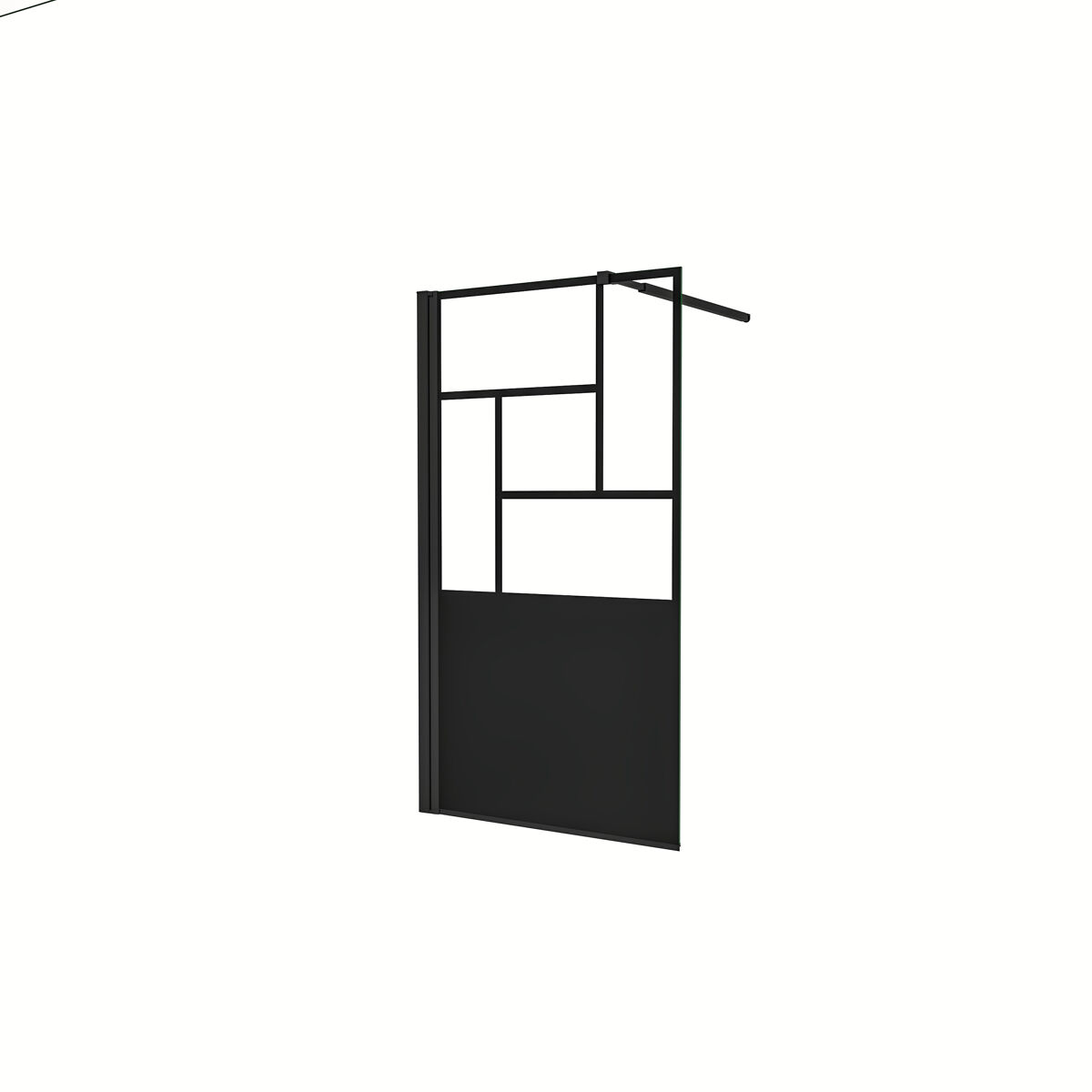 Mampara de ducha fija pantalla panel fijo estilo industrial cristal antical 8mm con barra 73-120cm perfil negro mate,(977-1000)x2000mm