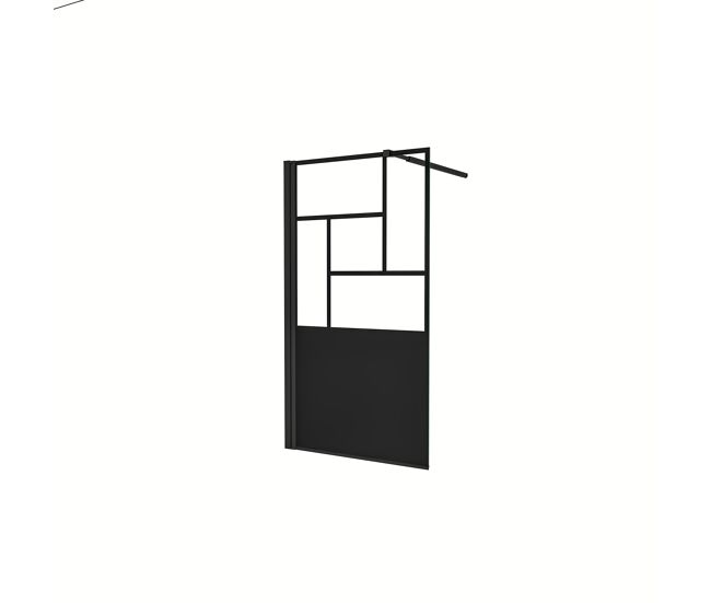 Mampara de ducha fija pantalla panel fijo estilo industrial cristal antical 8mm con barra 73-120cm perfil negro mate,(977-1000)x2000mm