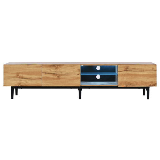 Armário TV com LED 175cm - 3 portas + 2 prateleiras - estilo industrial - Natural