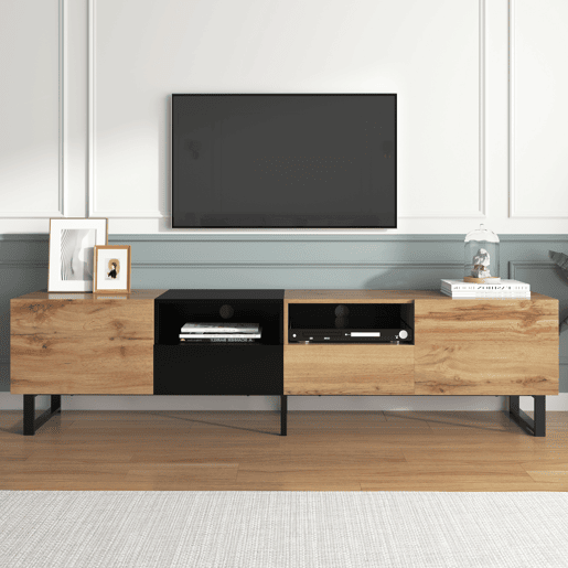 Armário TV 190cm - 2 portas + 2 gavetas + 2 compartimentos - estilo industrial - Natural
