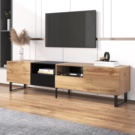 Armário TV 190cm - 2 portas + 2 gavetas + 2 compartimentos - estilo industrial - Natural