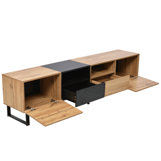 Armário TV 190cm - 2 portas + 2 gavetas + 2 compartimentos - estilo industrial - Natural