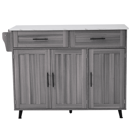 Armários de cozinha com mesa de consola rebatível e 2 gavetas - rodízios ou pés de madeira maciça - Cinzento