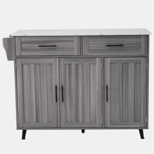 Armários de cozinha com mesa de consola rebatível e 2 gavetas - rodízios ou pés de madeira maciça - Cinzento