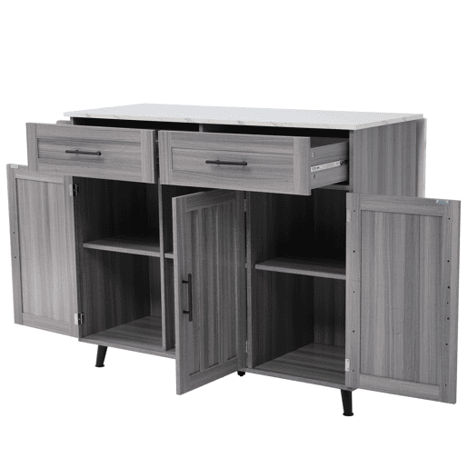 Armários de cozinha com mesa de consola rebatível e 2 gavetas - rodízios ou pés de madeira maciça - Cinzento
