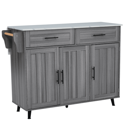 Armários de cozinha com mesa de consola rebatível e 2 gavetas - rodízios ou pés de madeira maciça - Cinzento