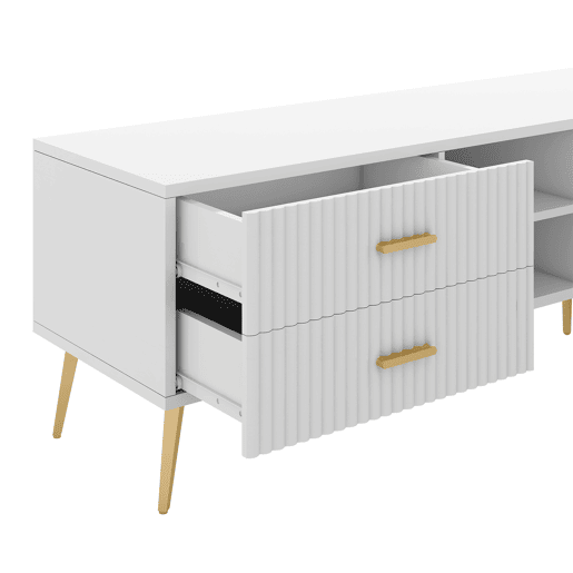 Móvel TV escandinavo contemporâneo de 180 cm para TV de 75u201D - 2 gavetas e 3 compartimentos - branco Móvel TV escandinavo contemporâneo de 180 cm para TV de 75u201D - 2 gavetas e 3 compartimentos - branco