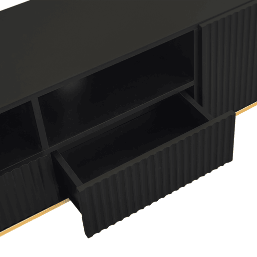 Móvel moderno para televisão - com 2 portas e 2 gavetas - pés metálicos - Preto