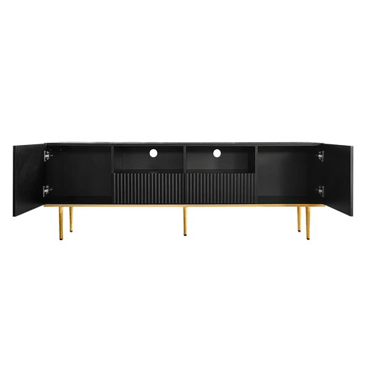 Móvel moderno para televisão - com 2 portas e 2 gavetas - pés metálicos - Preto