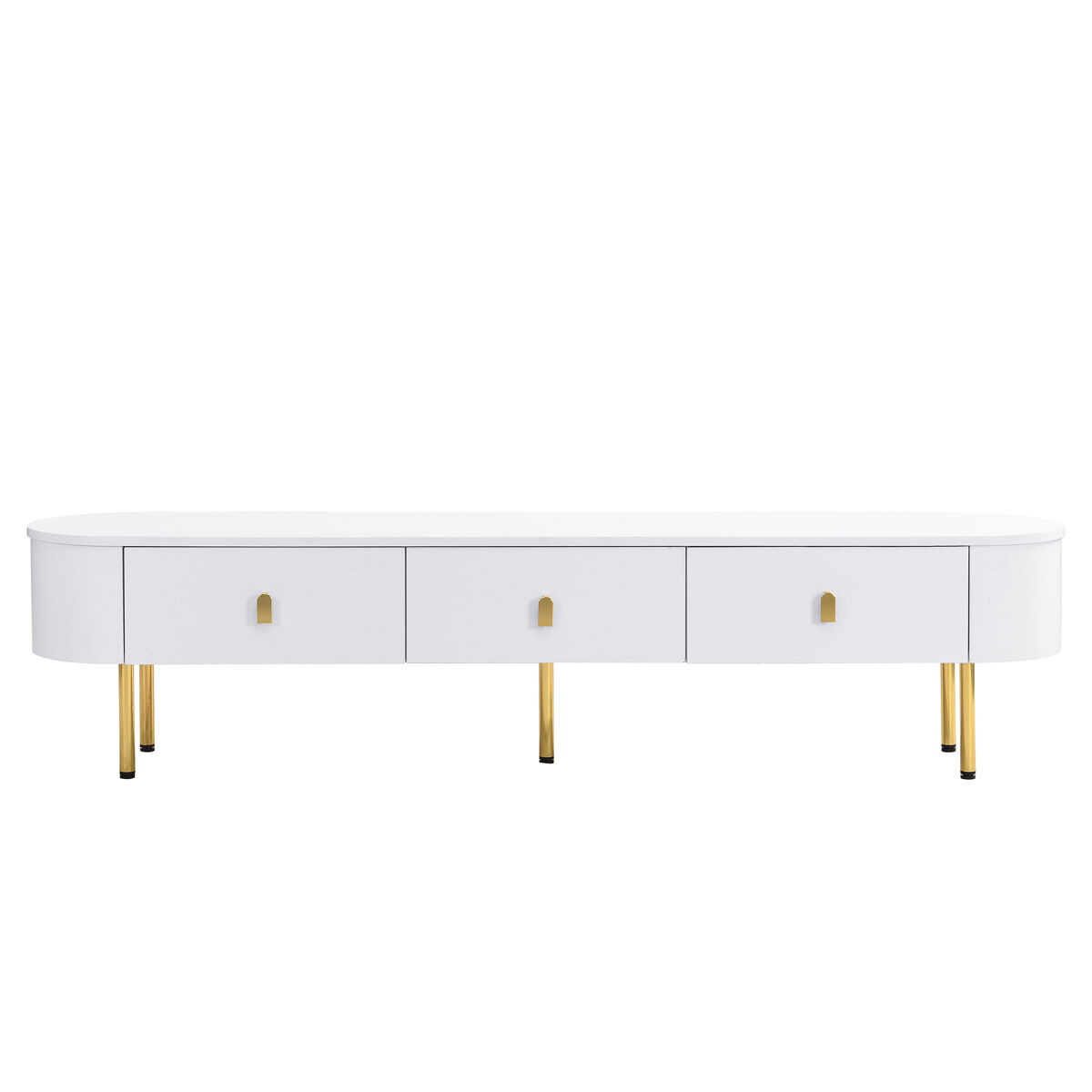mueble de television moderno - 3 cajones con tiradores y patas dorados - blanco