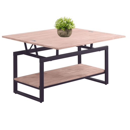 Mesa de Centro Steve Sala de Estar Sala de Jantar Elevável e Extensível Cor Carvalho Nórdico e Preto Fosco 47-62x100x45-90 cm Mesa de Centro Steve Sala de Estar Sala de Jantar Elevável e Extensível Cor Carvalho Nórdico e Preto Fosco 47-62x100x45-90 cm