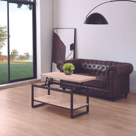 Mesa de Centro Steve Sala de Estar Sala de Jantar Elevável e Extensível Cor Carvalho Nórdico e Preto Fosco 47-62x100x45-90 cm Mesa de Centro Steve Sala de Estar Sala de Jantar Elevável e Extensível Cor Carvalho Nórdico e Preto Fosco 47-62x100x45-90 cm
