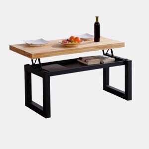 Mesa de centro elevatória Loft Carvalho selvagem - Preto 120 x 47,5 x 60 cm