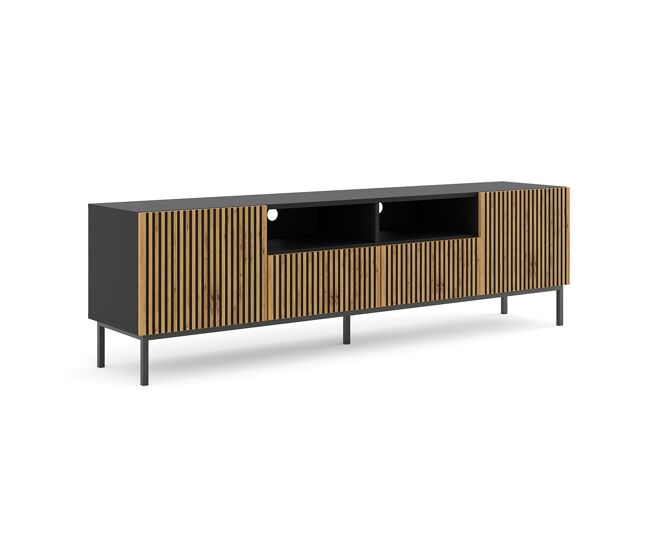 Mueble TV 2 puertas 2 cajones 200 cm Philaé Madera y Negro