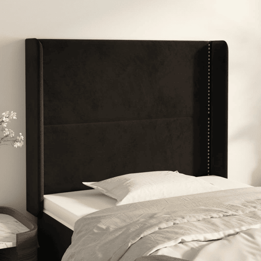 vidaXL Cabeceira de cama c abas veludo 103x16x118128 cm preto