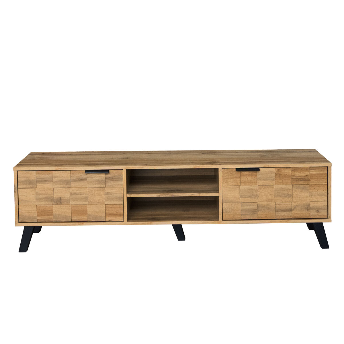 mueble tv moderno - con 2 puertas y 2 compartimentos abiertos - natural