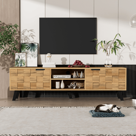 Armário moderno para televisão - com 2 portas e 2 compartimentos abertos - Natural