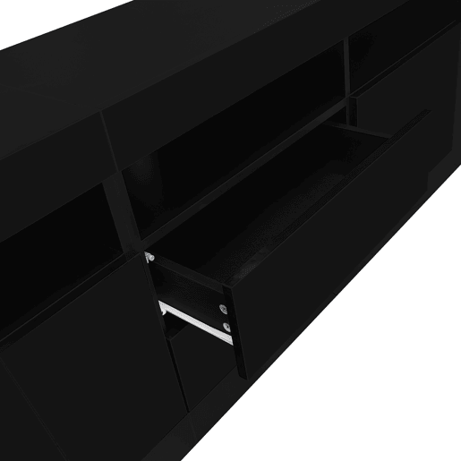 Móvel TV 160 cm adequado para TV de 70u201D - com LED - 2 portas 2 gavetas 3 compartimentos abertos - Preto