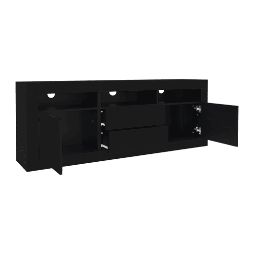 Móvel TV 160 cm adequado para TV de 70u201D - com LED - 2 portas 2 gavetas 3 compartimentos abertos - Preto