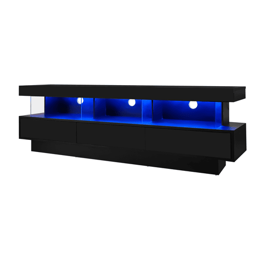 Armário TV com LED 160 cm - 3 compartimentos de vidro - Controlado por APP - Adequado para TV de 70u201D - Preto Armário TV com LED 160 cm - 3 compartimentos de vidro - Controlado por APP - Adequado para TV de 70u201D - Preto