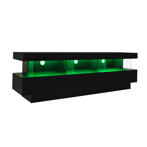 Armário TV com LED 160 cm - 3 compartimentos de vidro - Controlado por APP - Adequado para TV de 70u201D - Preto Armário TV com LED 160 cm - 3 compartimentos de vidro - Controlado por APP - Adequado para TV de 70u201D - Preto