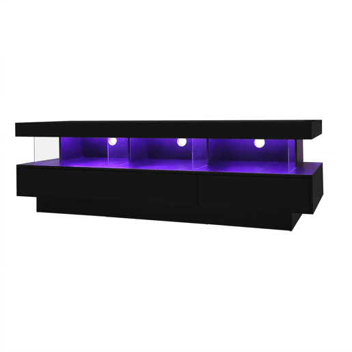 Armário TV com LED 160 cm - 3 compartimentos de vidro - Controlado por APP - Adequado para TV de 70u201D - Preto Armário TV com LED 160 cm - 3 compartimentos de vidro - Controlado por APP - Adequado para TV de 70u201D - Preto