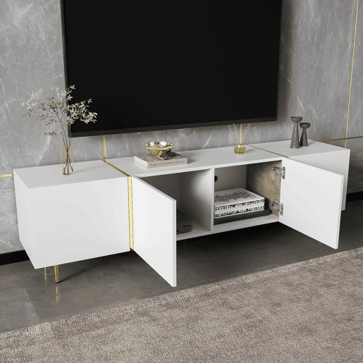 Mesa de TV L 170 cm - com 4 portas - MDF - Branco