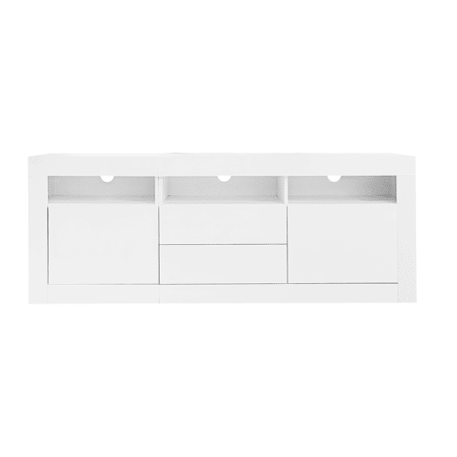 Móvel TV 160 cm adequado para TV de 70u201D - com LED - 2 portas 2 gavetas 3 compartimentos abertos - Branco