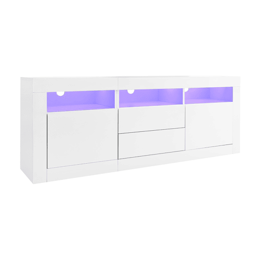 Móvel TV 160 cm adequado para TV de 70u201D - com LED - 2 portas 2 gavetas 3 compartimentos abertos - Branco