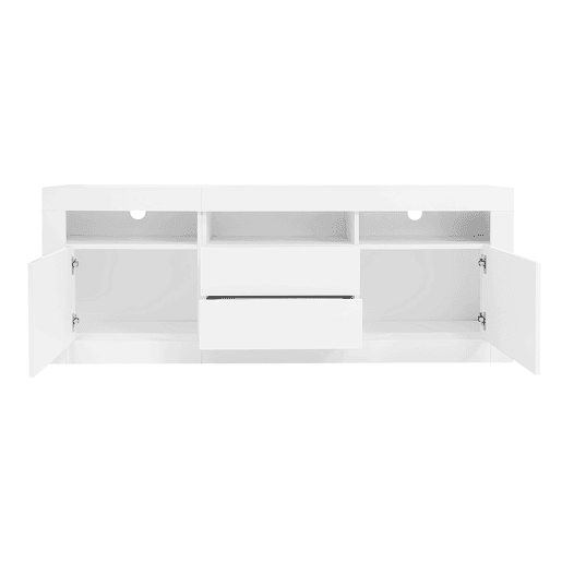 Móvel TV 160 cm adequado para TV de 70u201D - com LED - 2 portas 2 gavetas 3 compartimentos abertos - Branco
