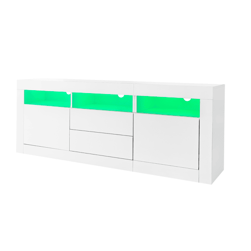 Móvel TV 160 cm adequado para TV de 70u201D - com LED - 2 portas 2 gavetas 3 compartimentos abertos - Branco