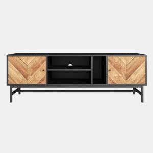 Mesa de TV 150x38x55cm - com prateleiras e 2 portas - Natural + Preto
