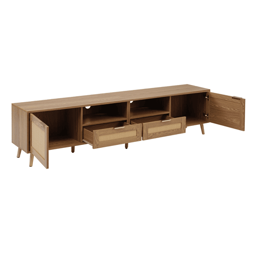 Suporte para TV 200x37x49 cm - Design em rattan, pés em madeira maciça - Cor natural Suporte para TV 200x37x49 cm - Design em rattan, pés em madeira maciça - Cor natural