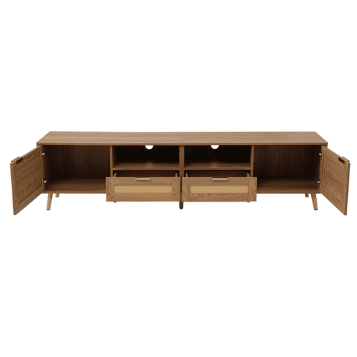 Suporte para TV 200x37x49 cm - Design em rattan, pés em madeira maciça - Cor natural Suporte para TV 200x37x49 cm - Design em rattan, pés em madeira maciça - Cor natural