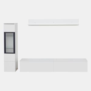Armário TV com arrumação - Armário TV + Vitrina com LED + Ecrã - Branco