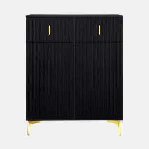 Aparador moderno - 2 portas com prateleiras reguláveis e 2 gavetas - Preto
