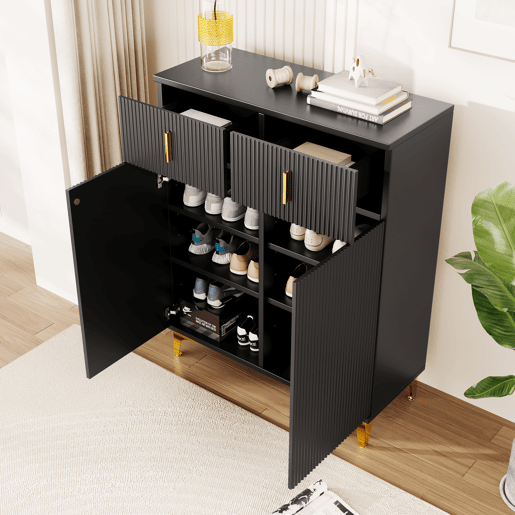 Aparador moderno - 2 portas com prateleiras reguláveis e 2 gavetas - Preto