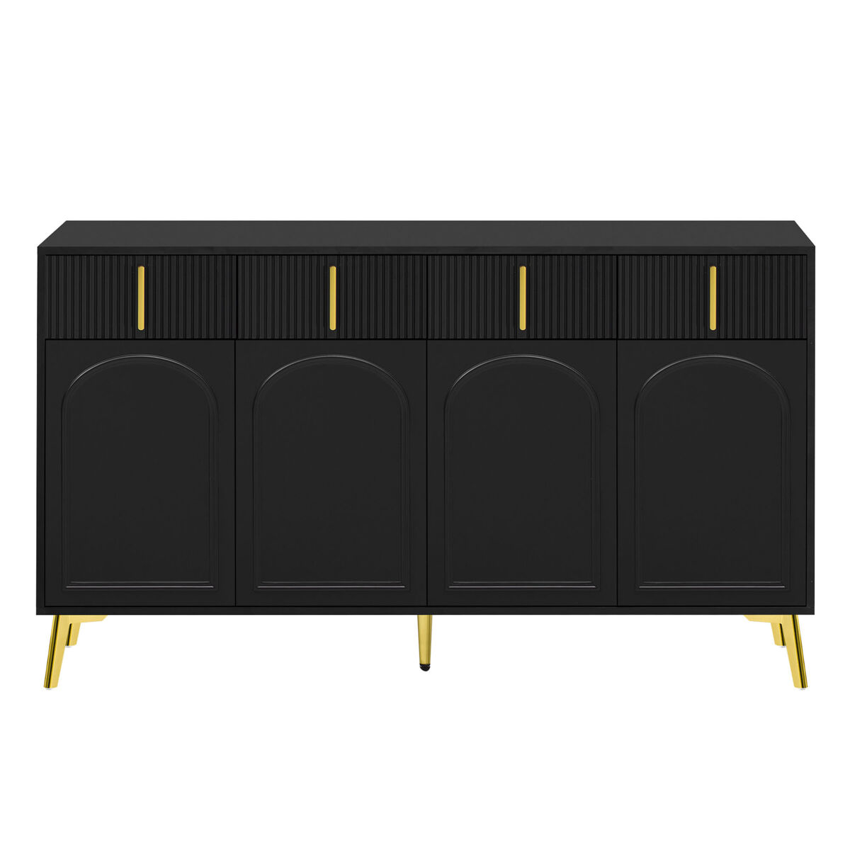 Aparador moderno - 2 puertas de cristal con 4 cajones y estantes ajustables - negro