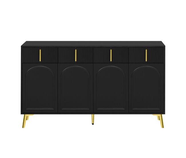 Aparador moderno - 2 puertas de cristal con 4 cajones y estantes ajustables - negro