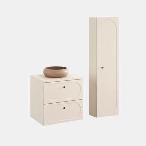 Conjunto móvel de lavatório individual 60 cm e móvel alto Sanae Bege areia